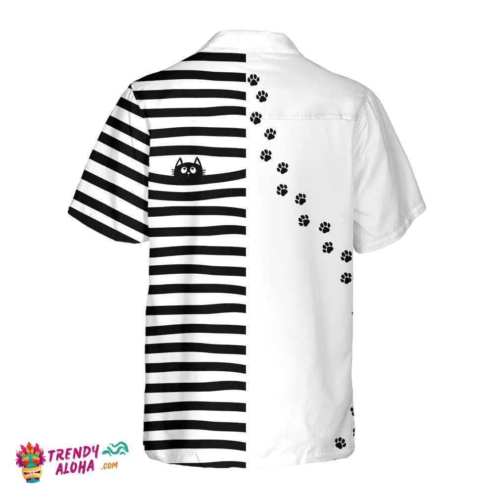 Black Cat Paw Print Hawaiian Shirt, Funny Black Cat Shirt For Adults, Cat Themed Gift For Cat Lovers