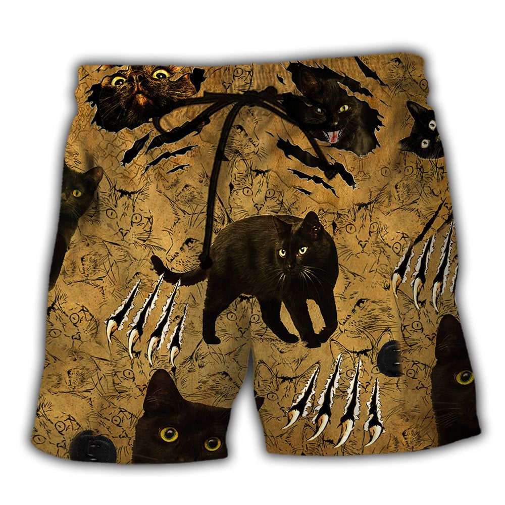 Black Cat Put Your Paws Up Cool Trendy Aloha Hawaiian Beach Shorts