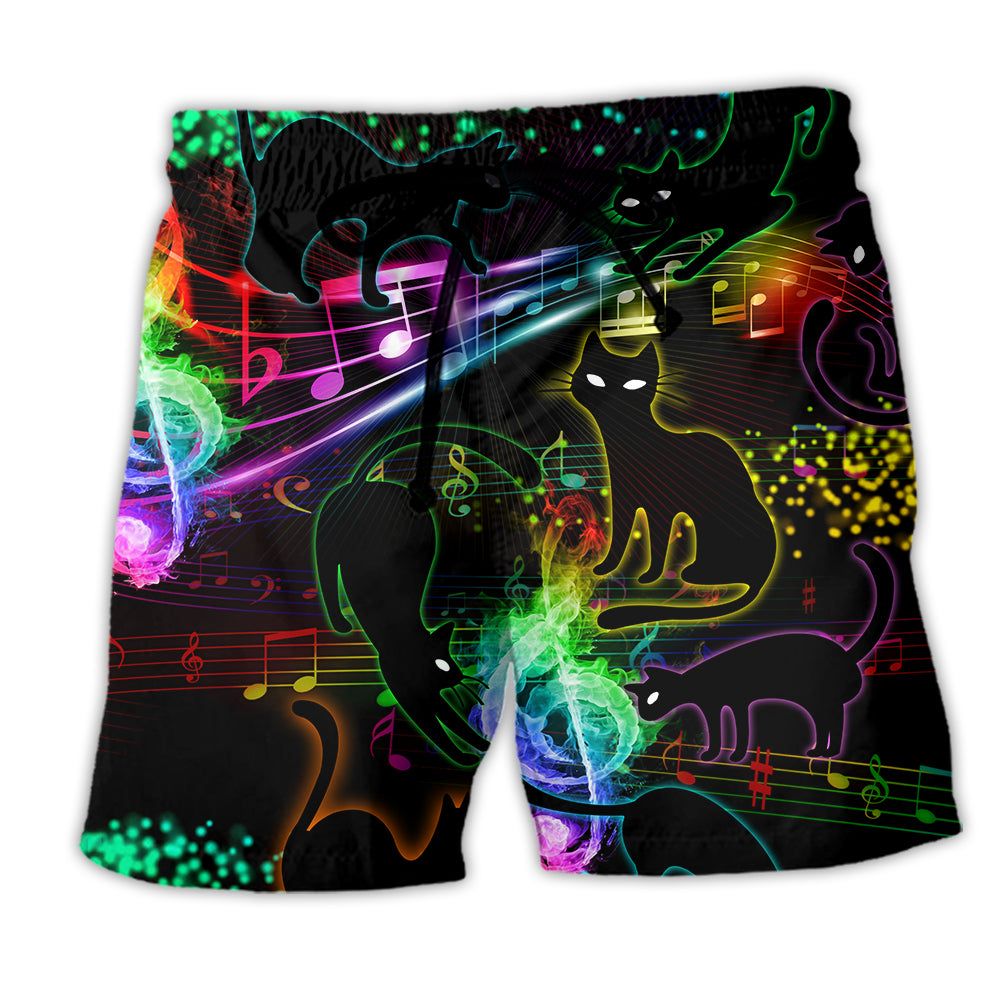 Black Cat The Magical Light Cats On Music Notes Cool Trendy Aloha Hawaiian Beach Shorts
