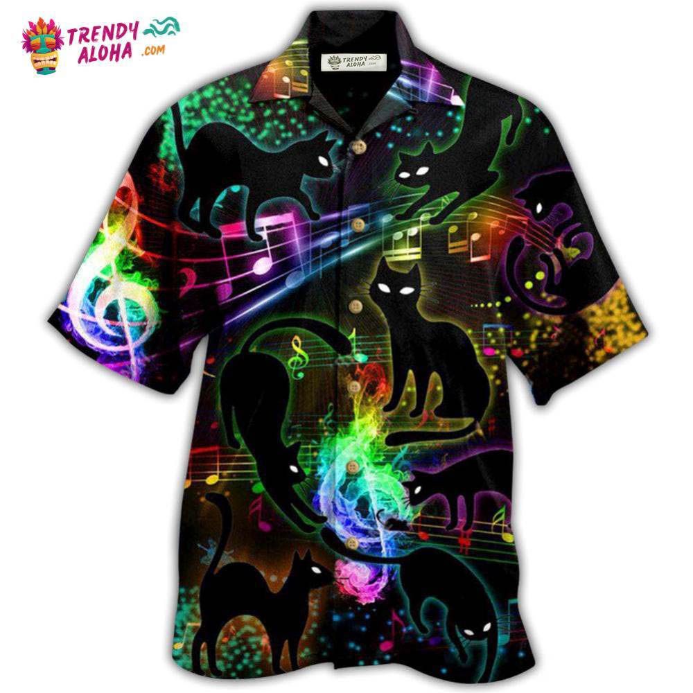 Black Cat The Magical Light Cats On Music Notes Hawaiian Shirt – Trendy Aloha