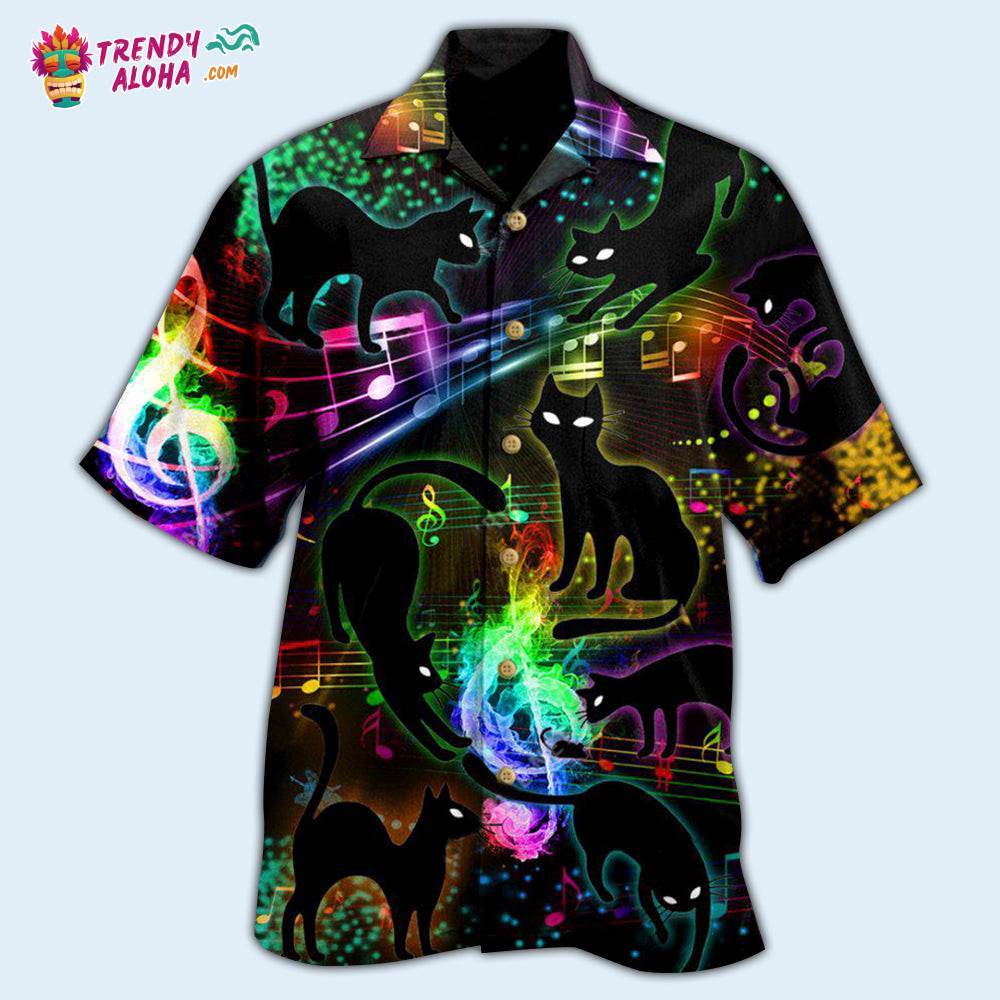 Black Cat The Magical Light Cats On Music Notes Hawaiian Shirt – Trendy Aloha