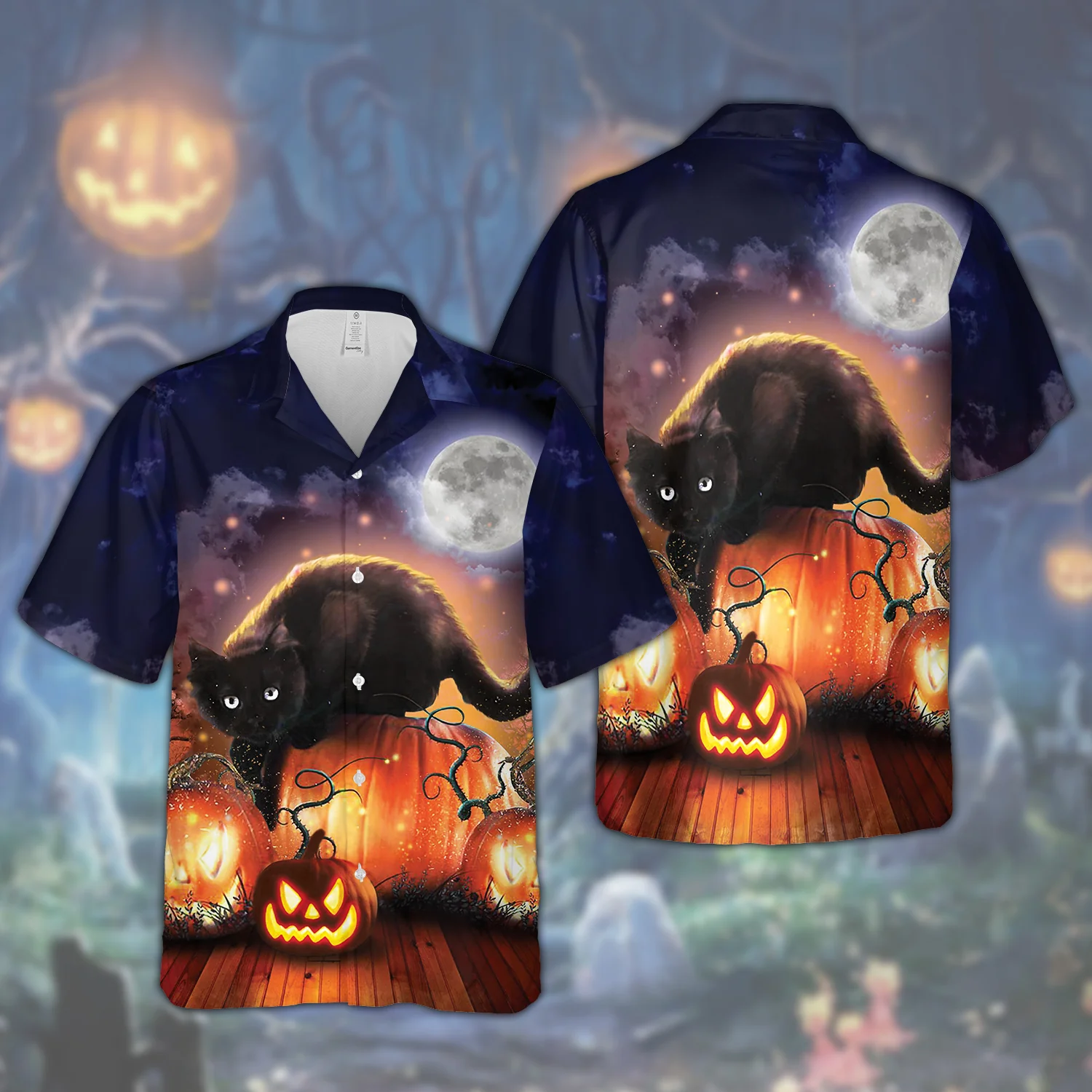 Black Cat Themed Halloween 3D Hawaiian Shirt Unique Print