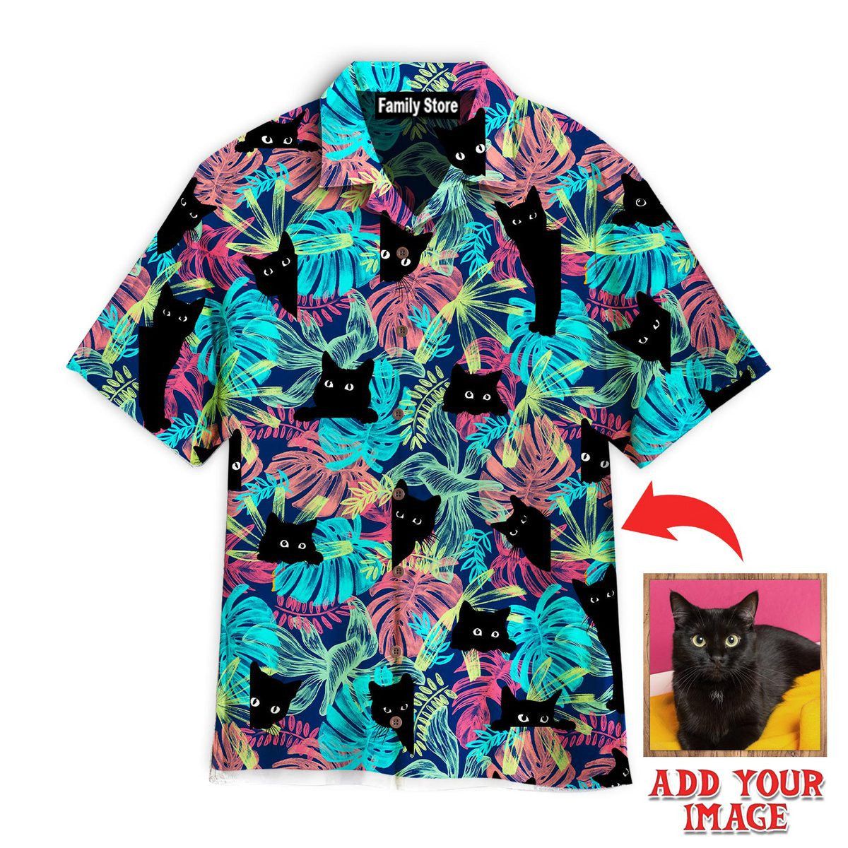Black Cat Tropical Custom Hawaiian Shirt Black Cat Tropical Custom Hawaiian Shirt