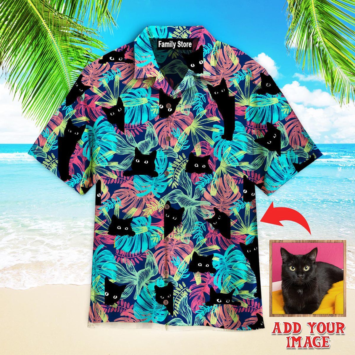 Black Cat Tropical Custom Hawaiian Shirt