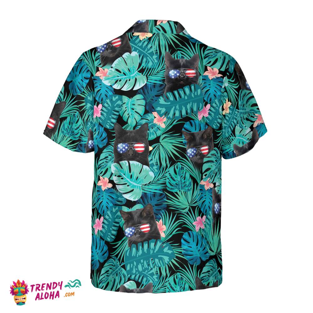 Black Cat Tropical Fourth Of July Hawaiian Shirt
