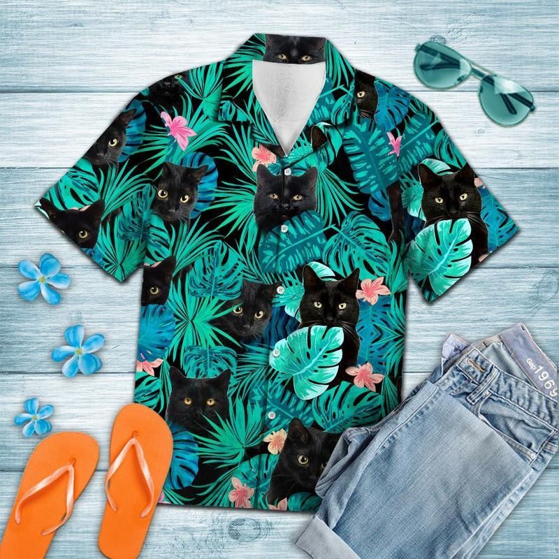Black Cat Tropical Trendy Hawaiian Shirt Black Cat Tropical Trendy Hawaiian Shirt