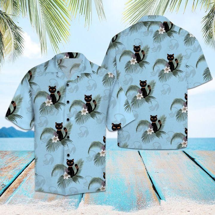 Black Cat Tropical Trendy Hawaiian Shirt