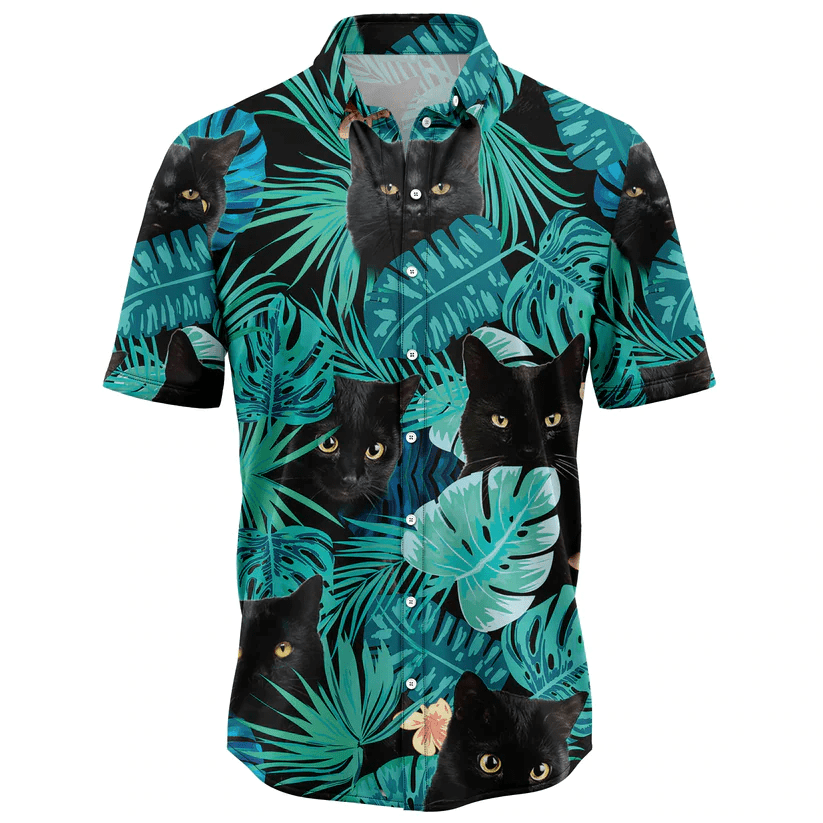 Black Cat Tropical Trendy Hawaiian Shirt, Summer Trendy Hawaiian Shirts For Men, Women Aloha Beach Shirt