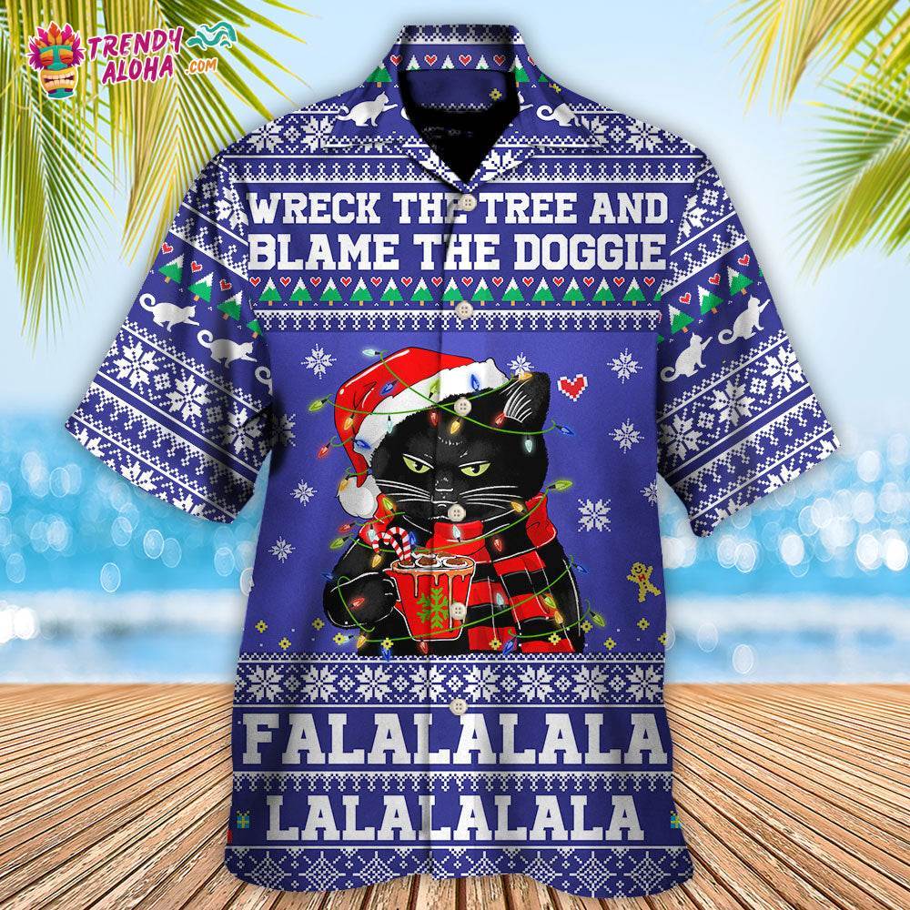 Black Cat Wreck The Tree Christmas Hawaiian Shirt – Trendy Aloha