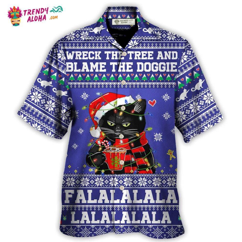 Black Cat Wreck The Tree Christmas Hawaiian Shirt – Trendy Aloha