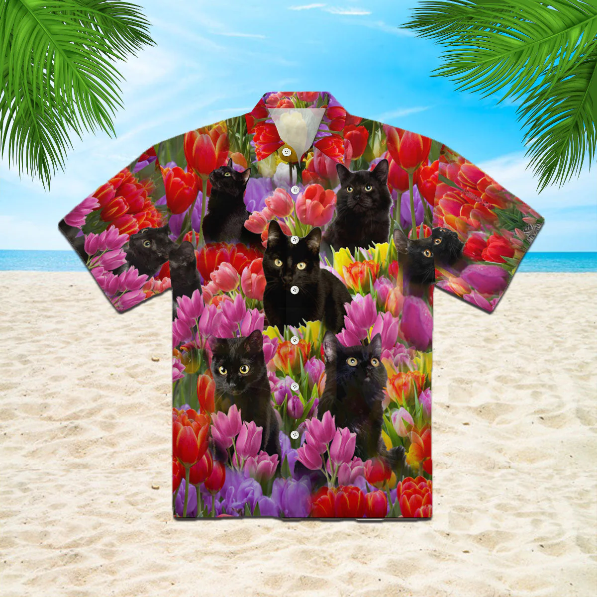 Black Cats Are Chilling In Tulip Garden Trendy Hawaiian Shirt