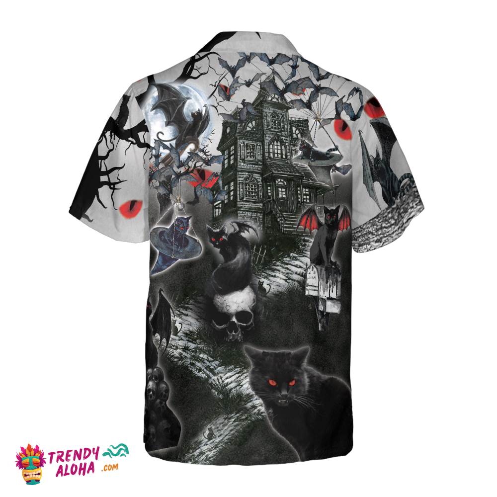 Black Cats Are Flying Halloween Hawaiian Shirt, Halloween Shirt For Men And Women