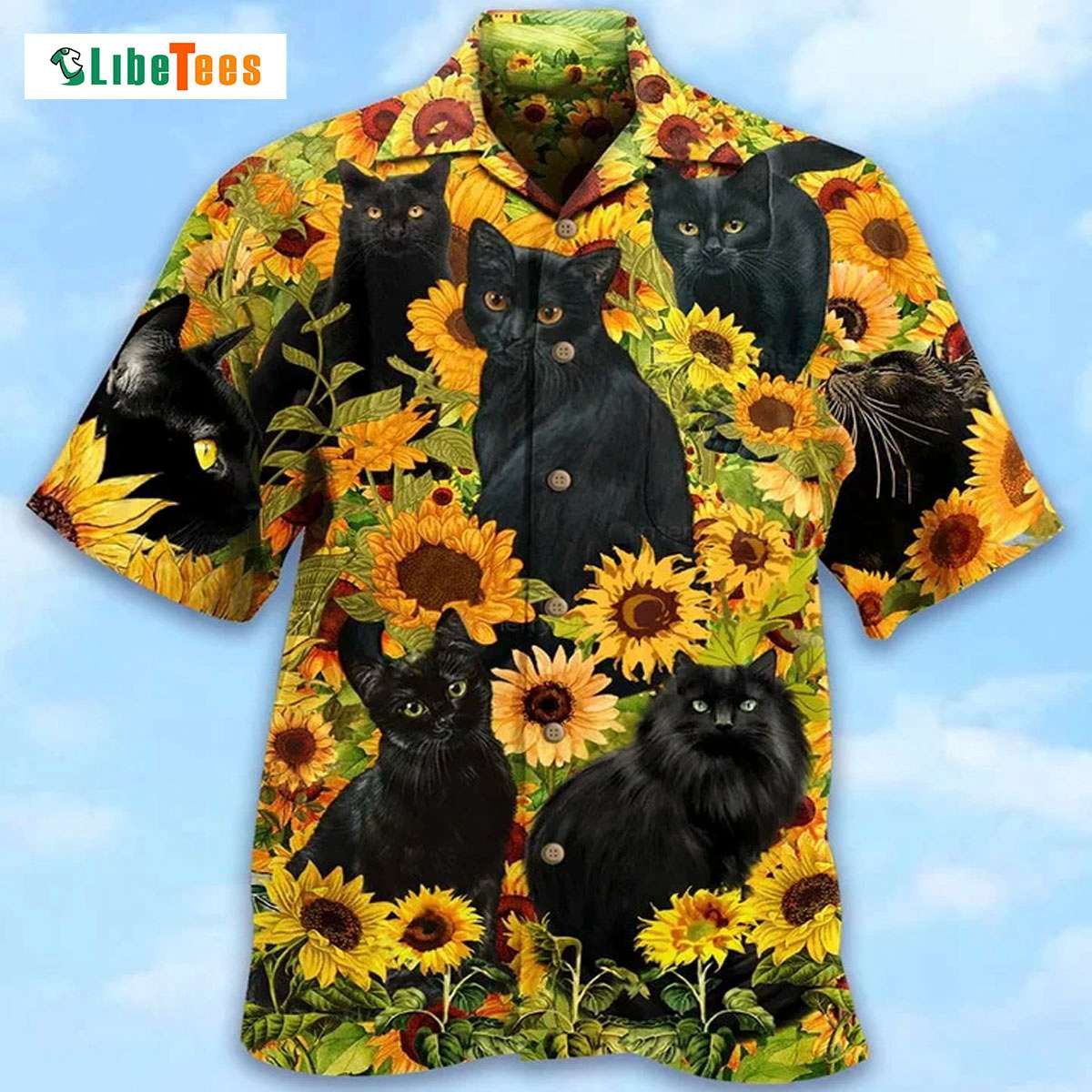 Black Cat’s Undying Love for Sunflowers Hawaiian Shirt