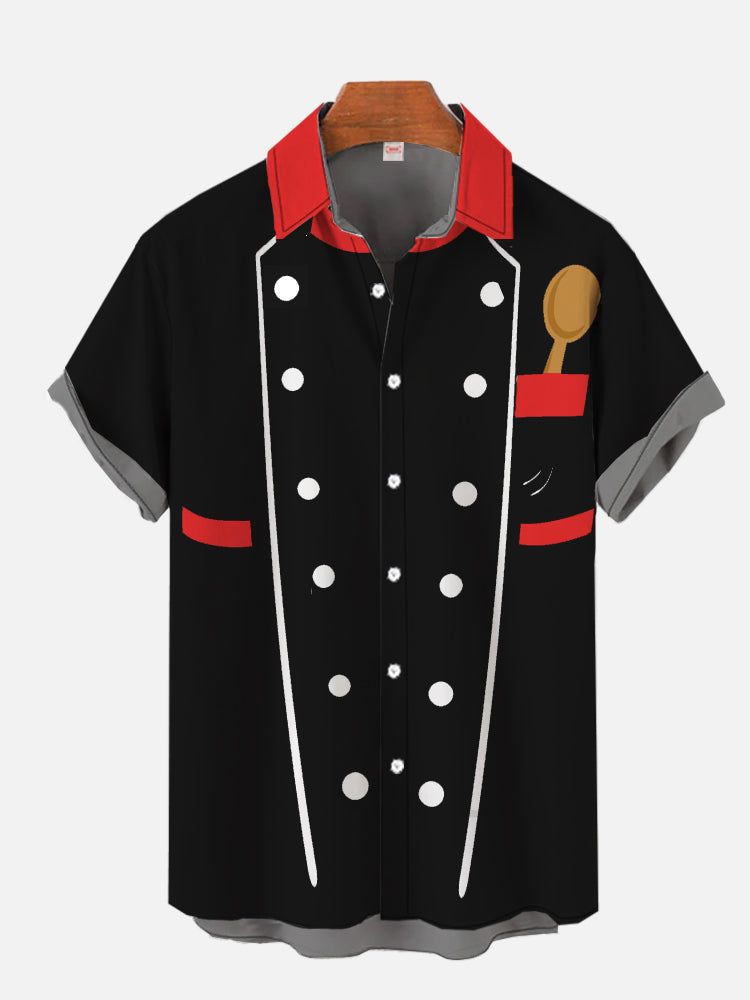 Black Chef Uniform Printing Costume Short Sleeve Aloha Hawaiian Shirt Black Chef Uniform Printing Costume Short Sleeve Aloha Hawaiian Shirt