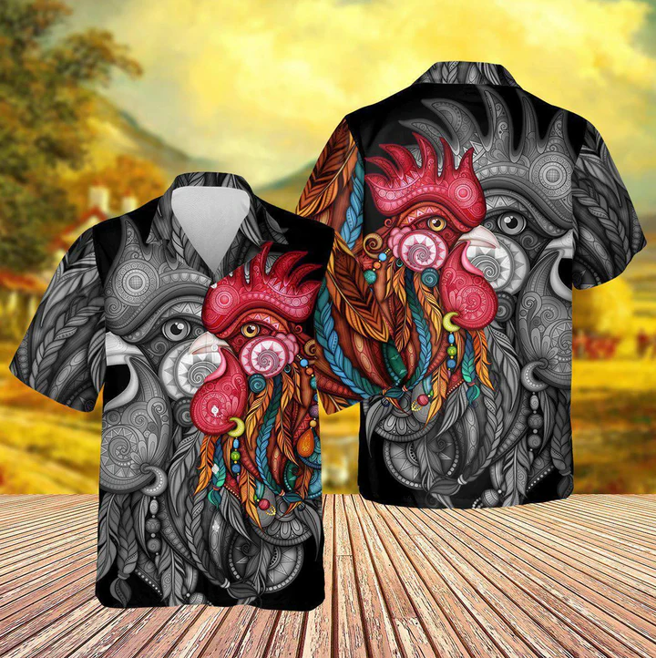 Black Chicken Vibrant Colors Hawaiian Shirt Unique Design