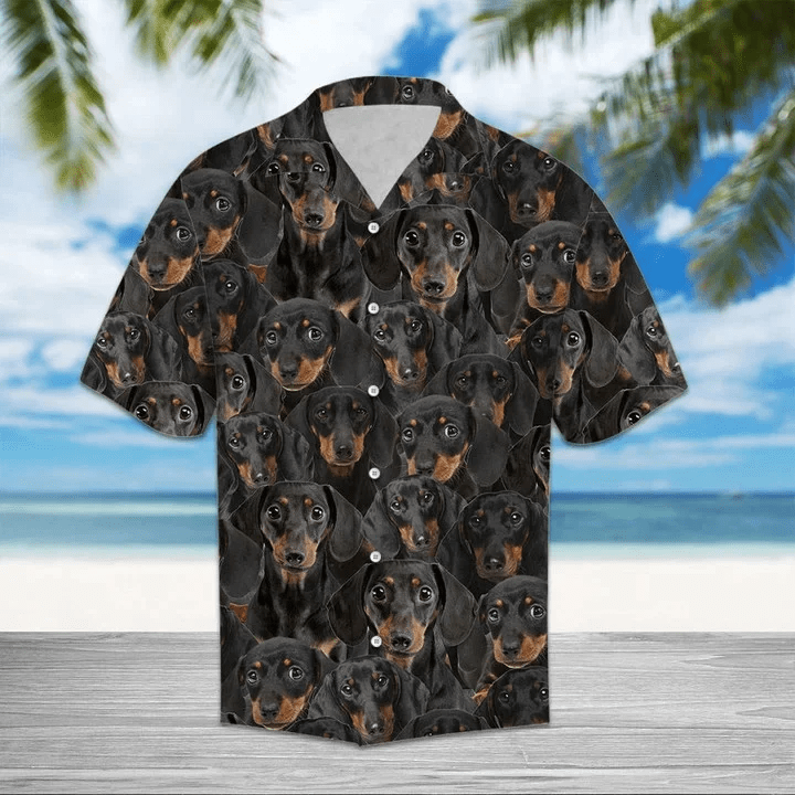 Black Dachshund Face At Home Trendy Hawaiian Shirt