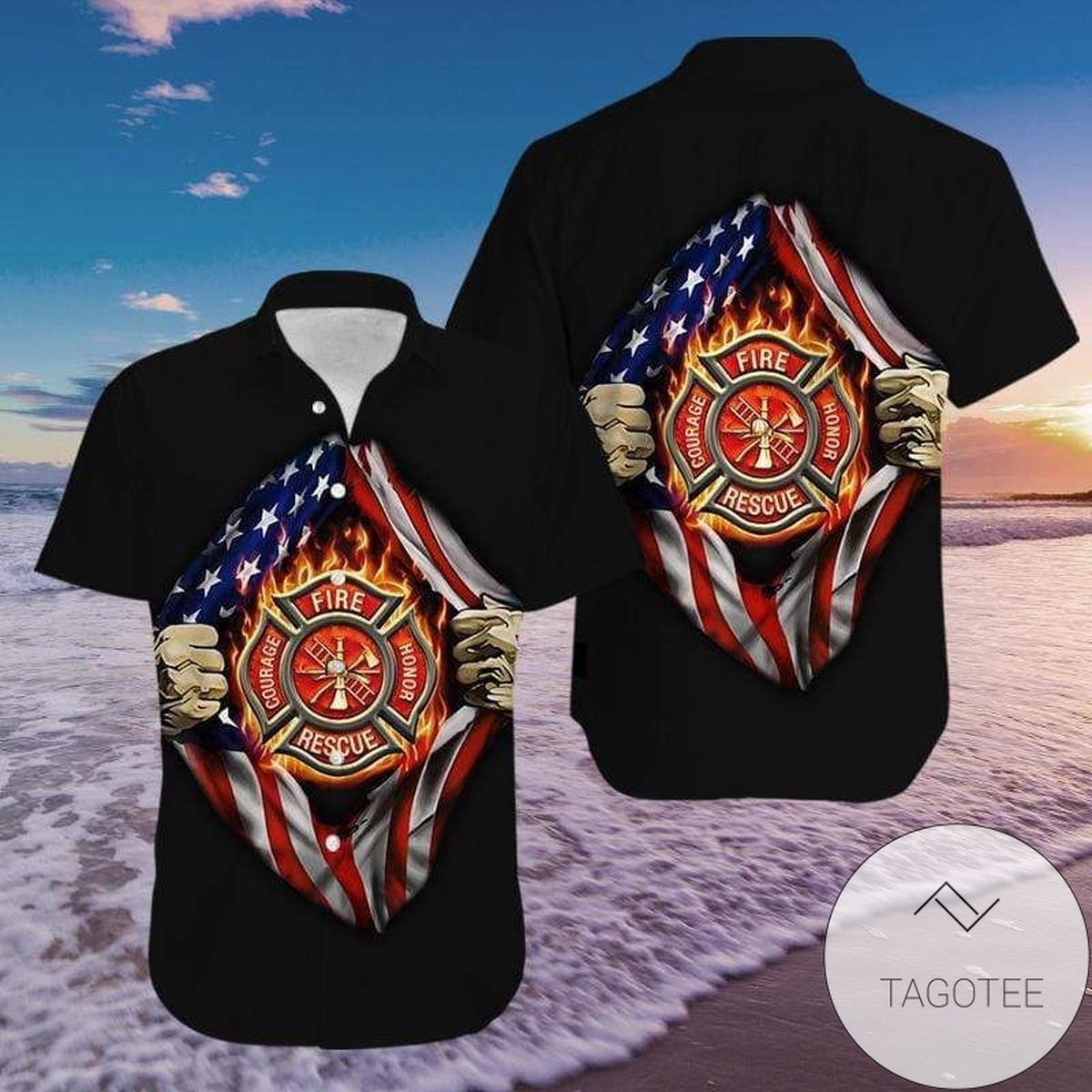 Black Firefighter Theme Elegance Hawaiian Shirt Tropical Exclusive Design