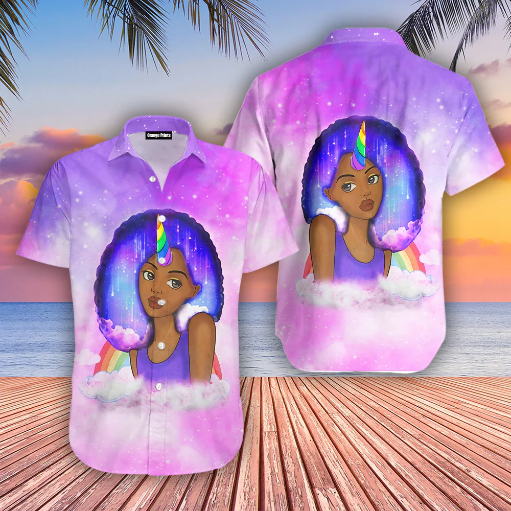 Black Girl Gift Pinky Afro Natural Unicorn Hawaiian Shirt