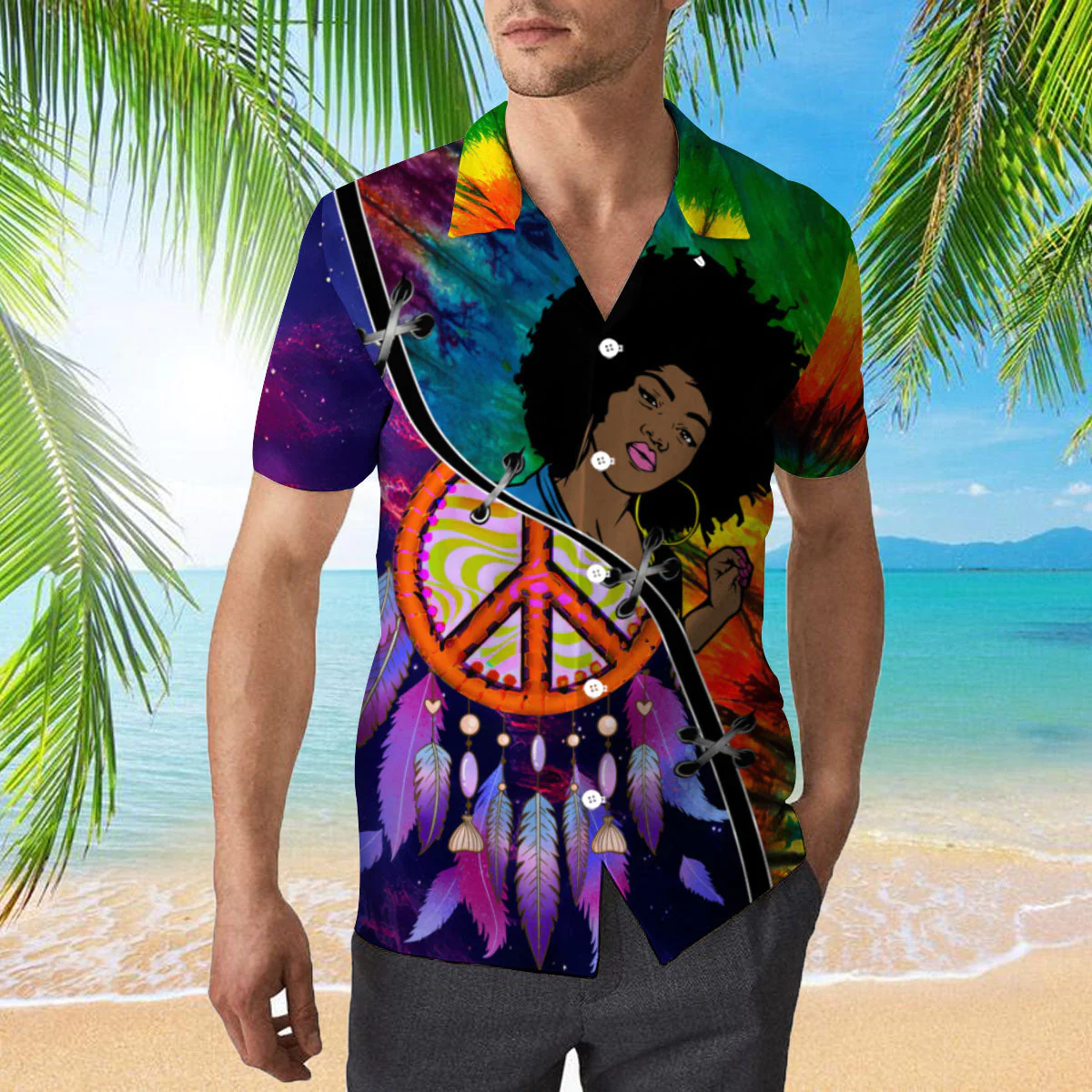 Black Girl Love Peace Dreamcatcher Trendy Hawaiian Shirt