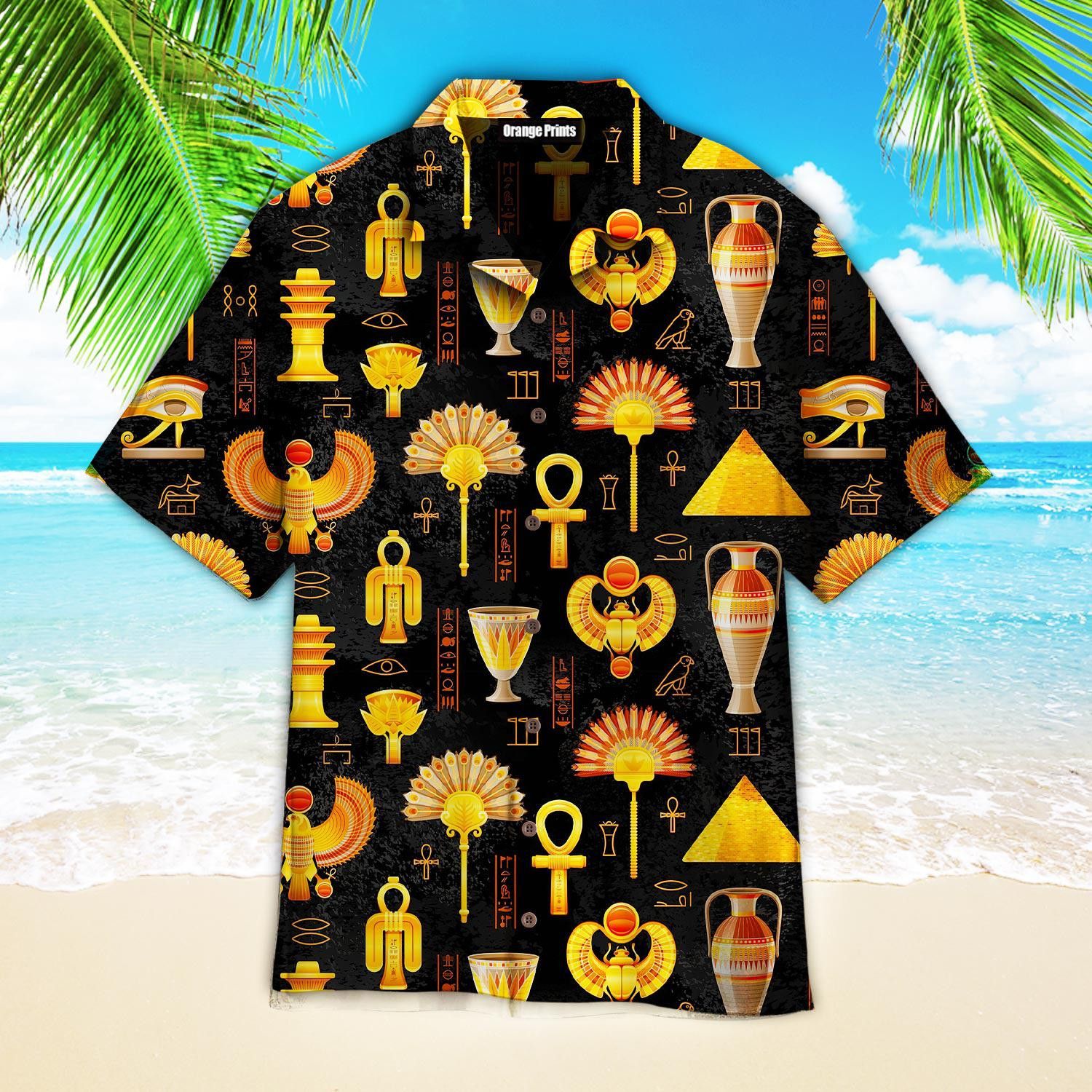 Black Grunge Ancient Egyptian Pattern Trendy Hawaiian Shirt