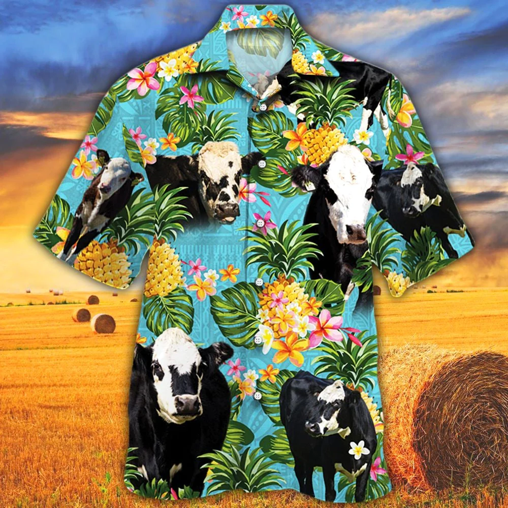 Black Hereford Cattle Lovers Pineapple Trendy Hawaiian Shirt