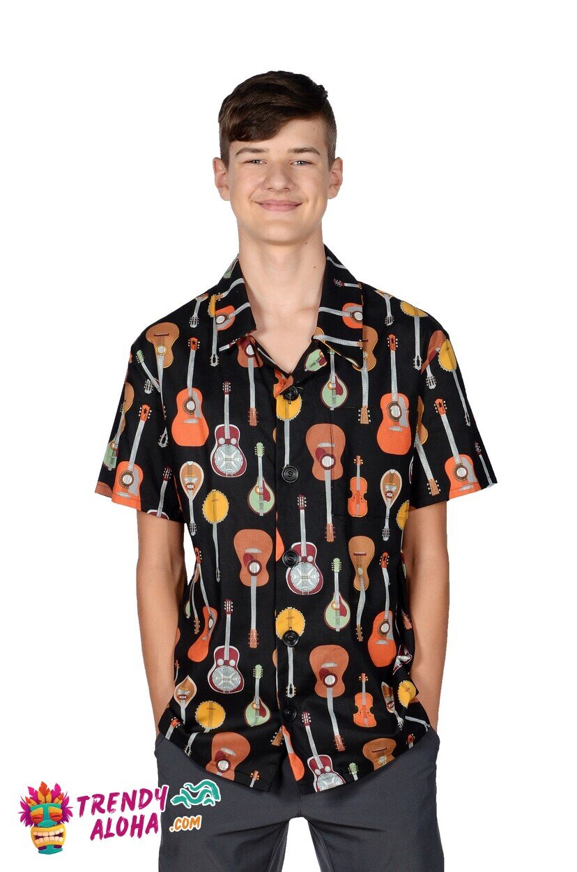 Black Musical Strings Instrument Theme Casual Hawaiian Shirt