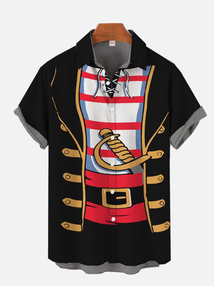 Black Pirate Skipper Uniform Printing Short Sleeve Aloha Hawaiian Shirt Black Pirate Skipper Uniform Printing Short Sleeve Aloha Hawaiian Shirt