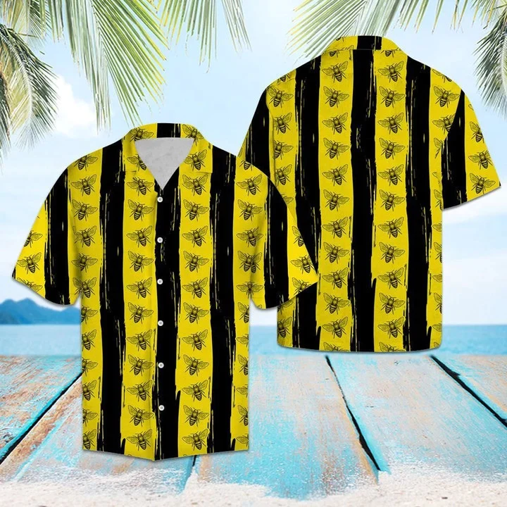 Black Stripes In Yellow Bees Design Trendy Hawaiian Shirt