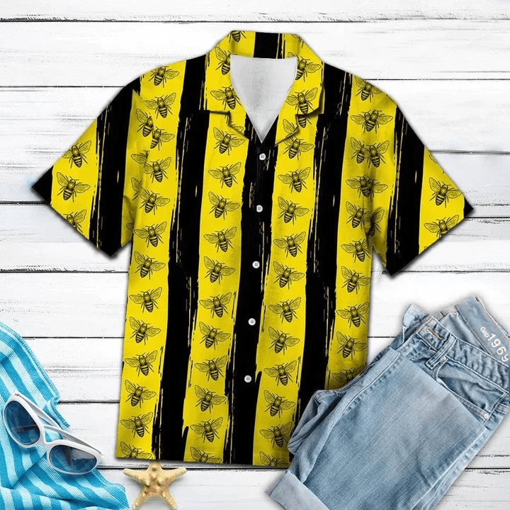 Black Stripes In Yellow Bees Design Trendy Hawaiian Shirt