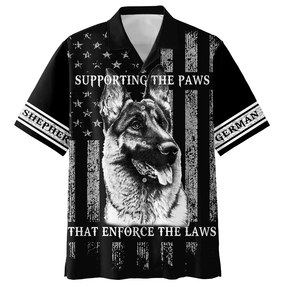 Black Summer Hawaiian Shirt with German Shepherd