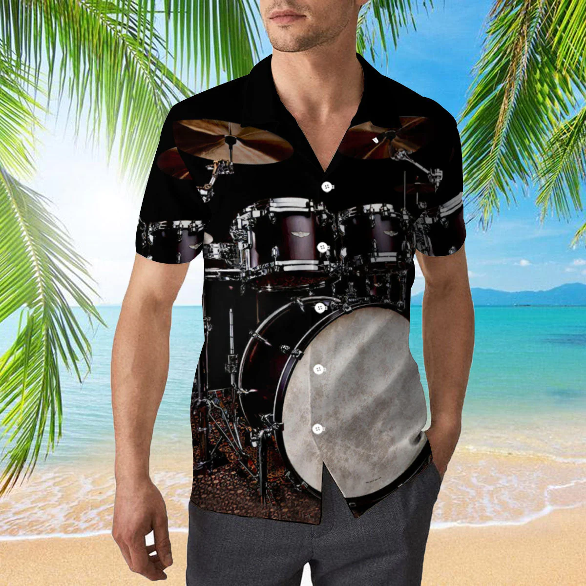 Black Tama Drums Trendy Hawaiian Shirt
