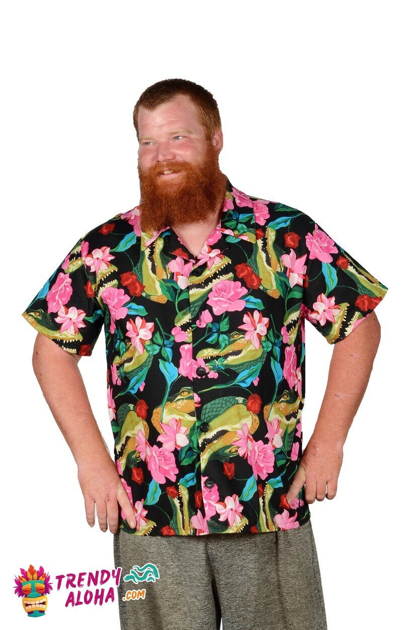 Black Tropical Crocodile Pattern Bold Hawaiian Shirt for Adventurers