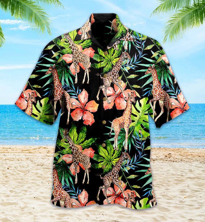 Black Tropical Giraffe Trendy Hawaiian Shirt 3D Summer Gifts