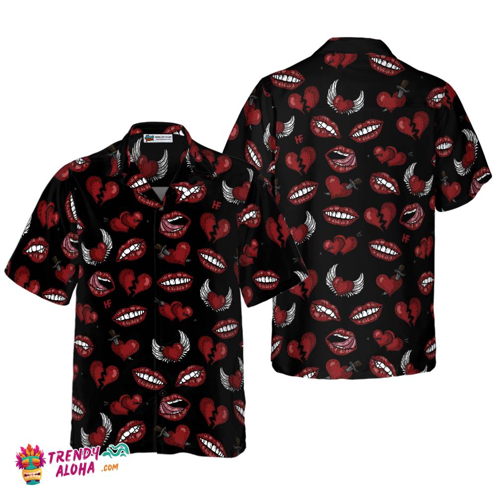 Black Valentine Seamless Pattern Hawaiian Shirt