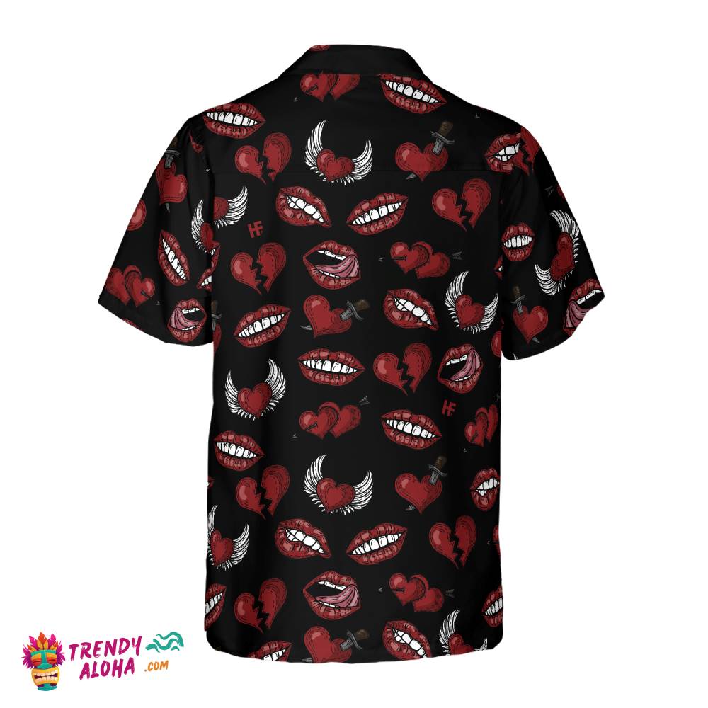 Black Valentine Seamless Pattern Hawaiian Shirt