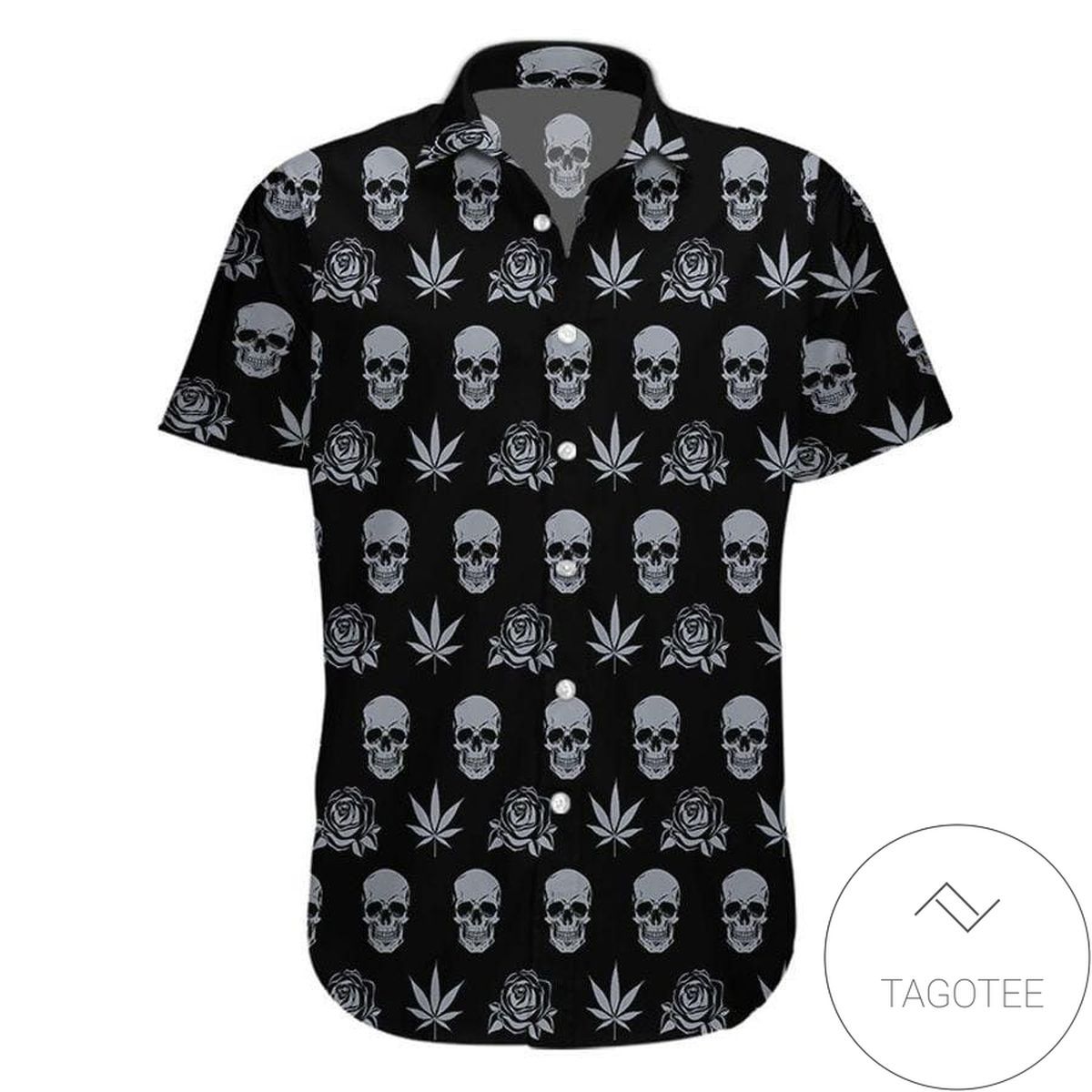 Black Weed Rose Skull Design Hawaiian Shirt Elegance Exclusive Tropical