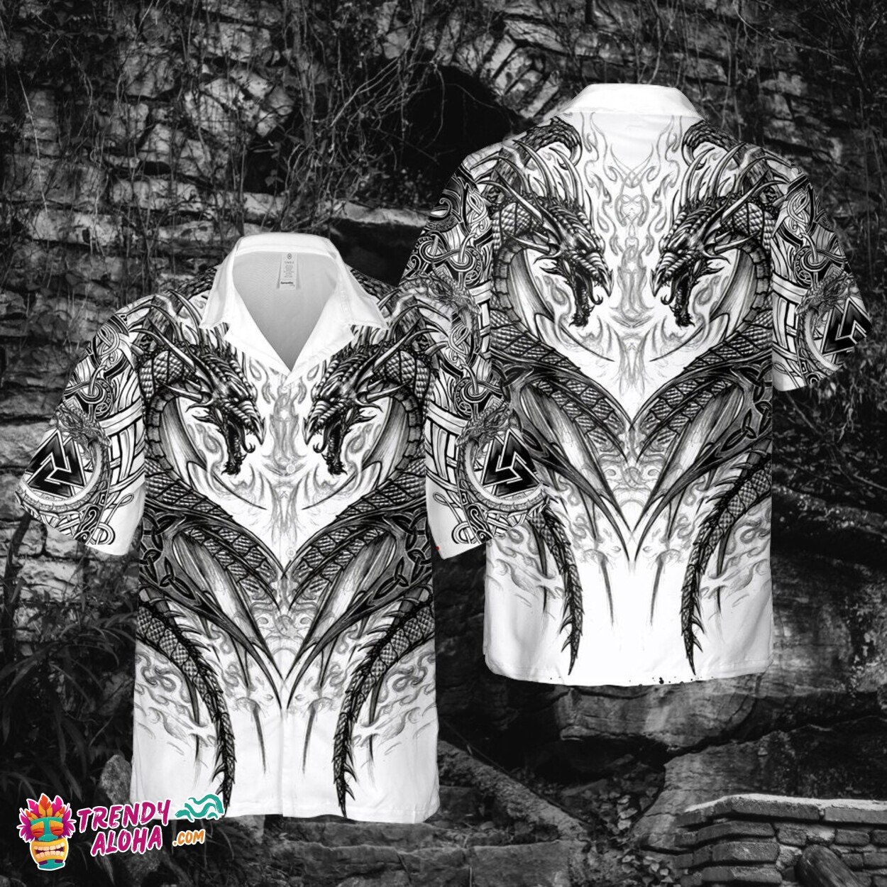 Black White Dragon Art 3D Premium Print Unisex Hawaiian Shirt
