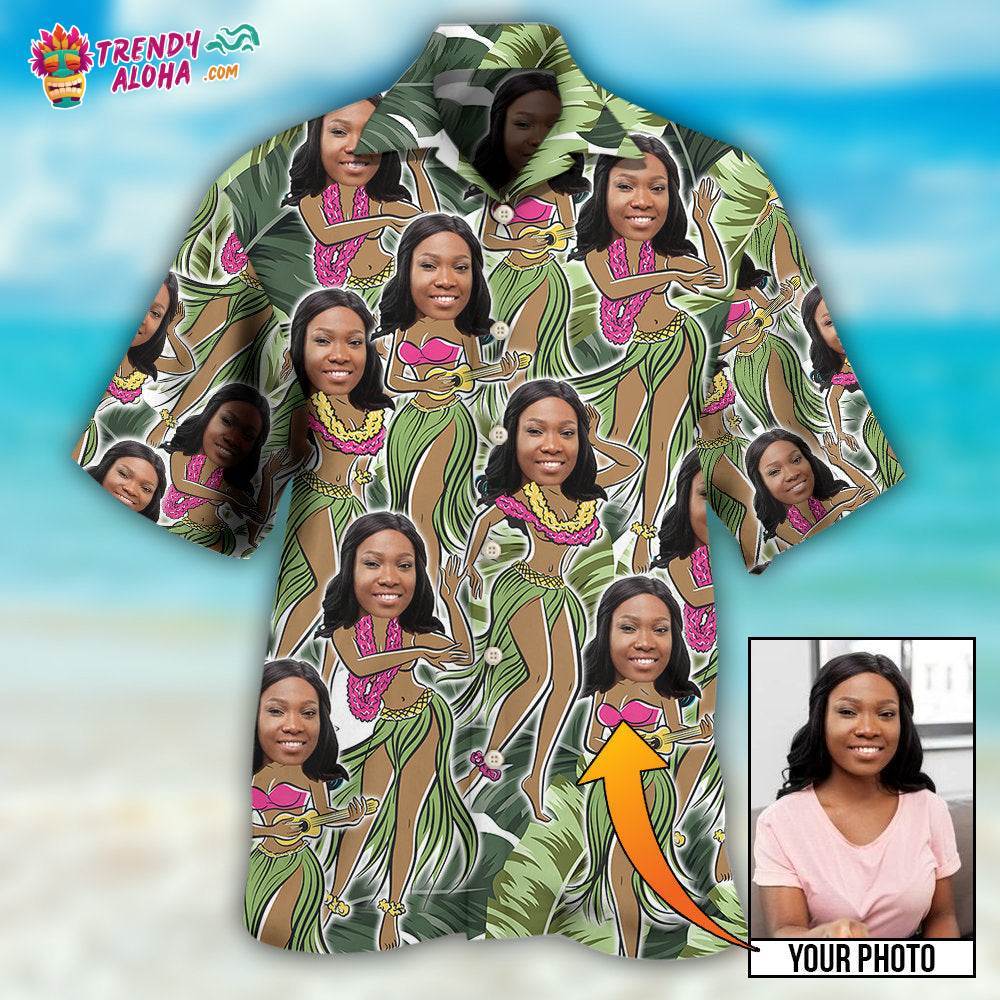 Black Woman Face Amazing Tropical Leaves Custom Photo Hawaiian Shirt – Trendy Aloha