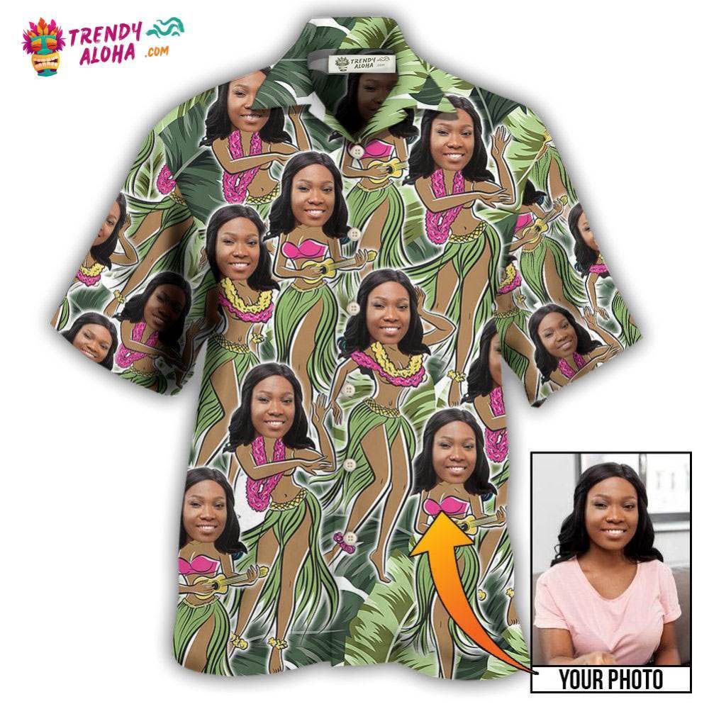 Black Woman Face Amazing Tropical Leaves Custom Photo Hawaiian Shirt – Trendy Aloha