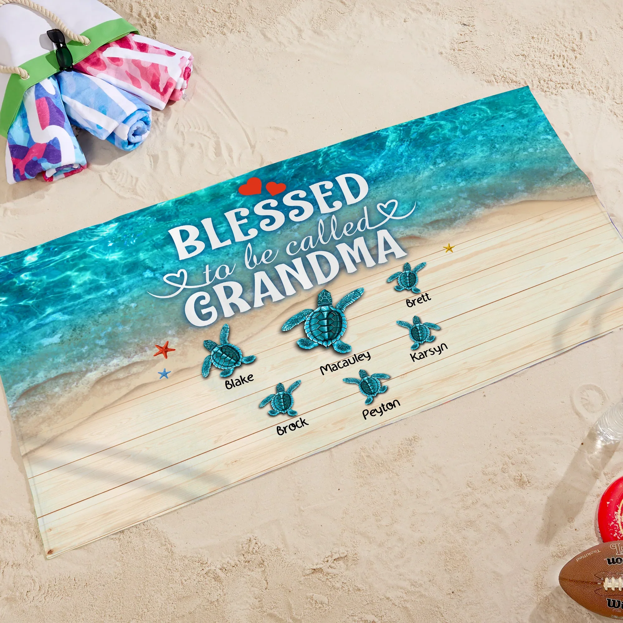 Blessed Grandma Sea Turtle Grandkids Custom Beach Towels Design