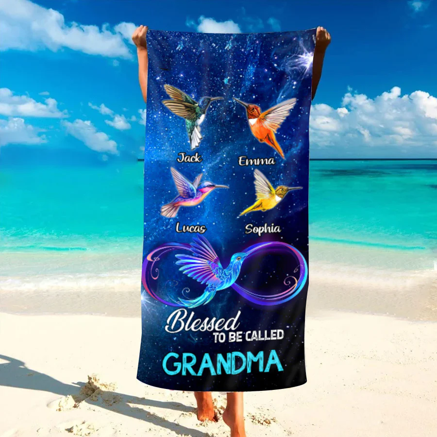 Blessed Mimi Rainbow Flower US Flag Personalized Beach Towels Gift