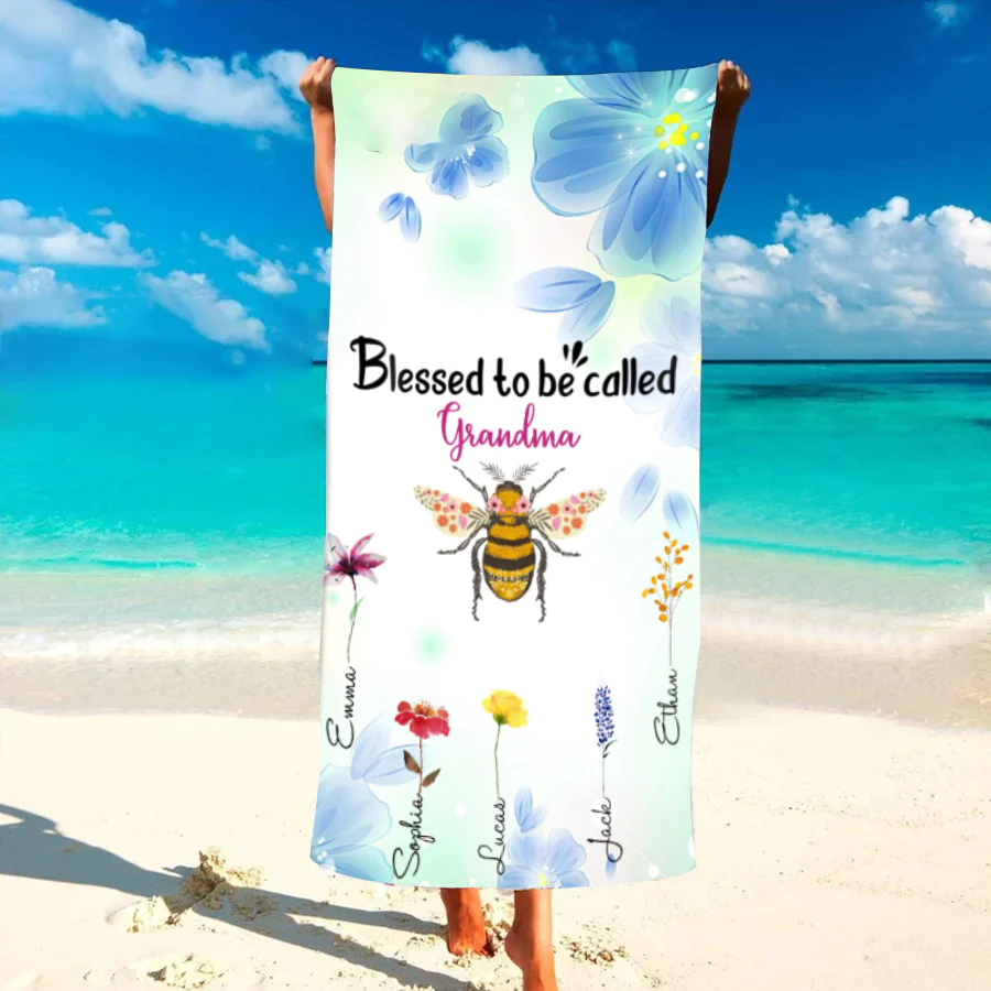 Blessed Nana Flower Design Personalized Beach Towels Unique Gift