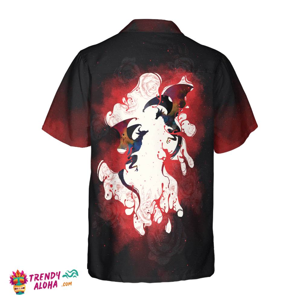 Blood Dragon With Vintage Rose Mens Hawaiian Shirt