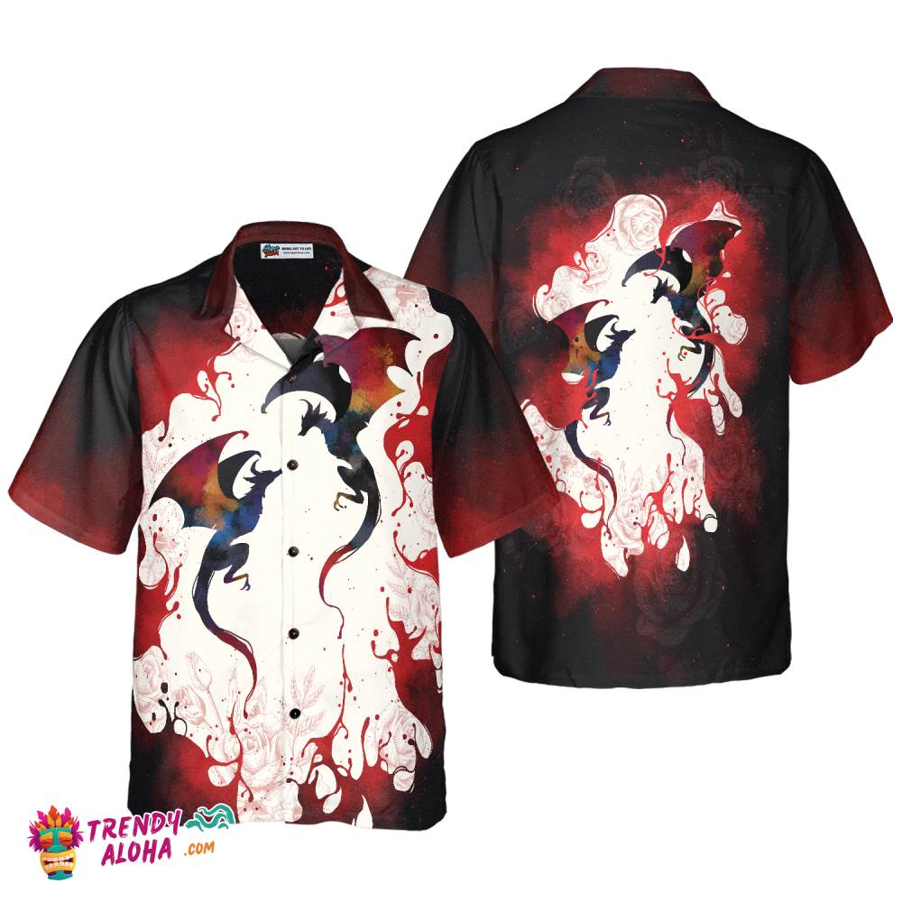 Blood Dragon With Vintage Rose Mens Hawaiian Shirt