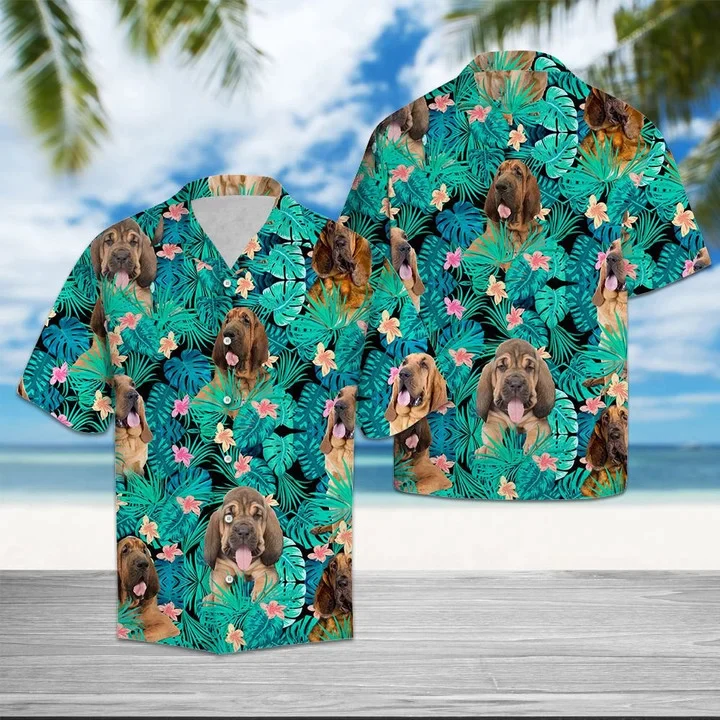 Bloodhound Among Hibiscus Flowers And Leaves Trendy Hawaiian Shirt Bloodhound Among Hibiscus Flowers And Leaves Trendy Hawaiian Shirt