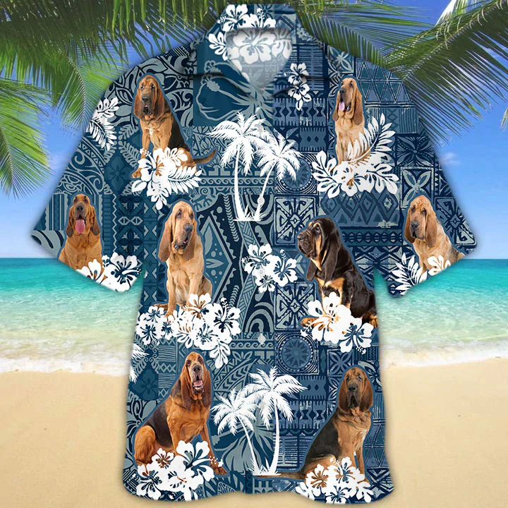 Bloodhound Dog Lovers Button Down Hawaiian Shirt for Men