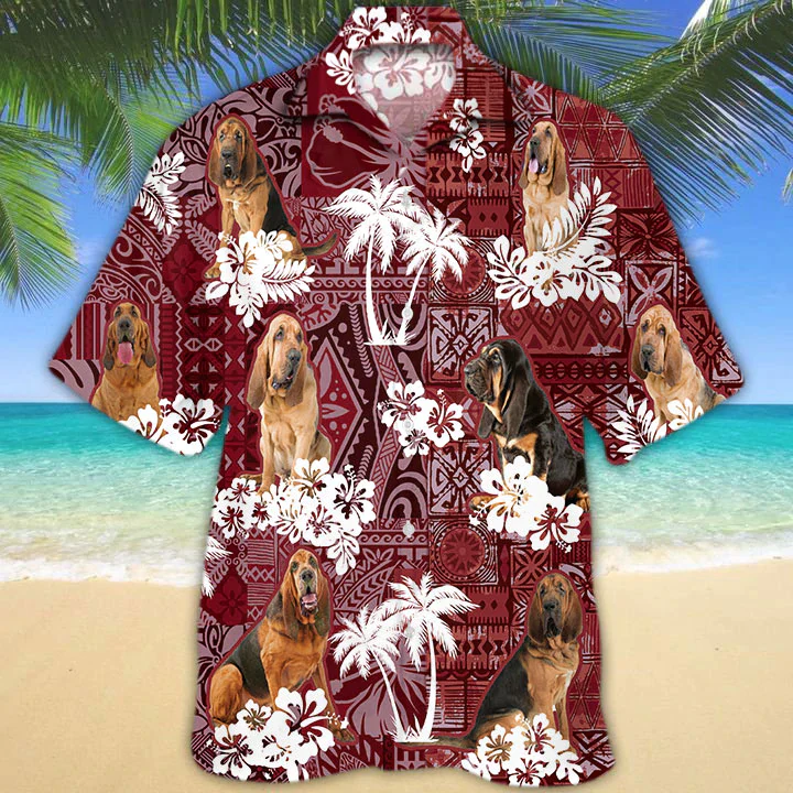 Bloodhound Men’s Summer Hawaiian Shirt Ideal for Dog Fans