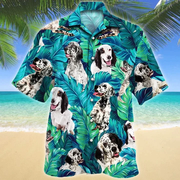 Blue And Green Theme English Setter Dog Lovers Trendy Hawaiian Shirt