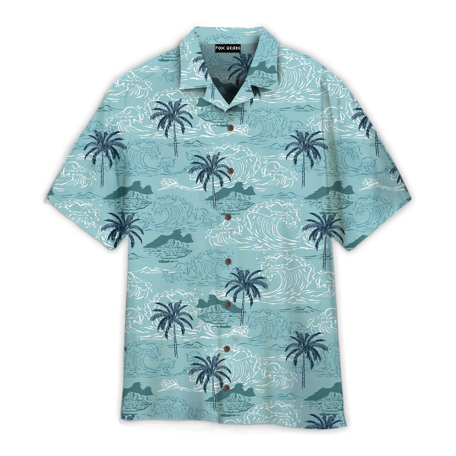 Blue Big Wave And Palm Trees Island Pattern Hawaiian Shirt