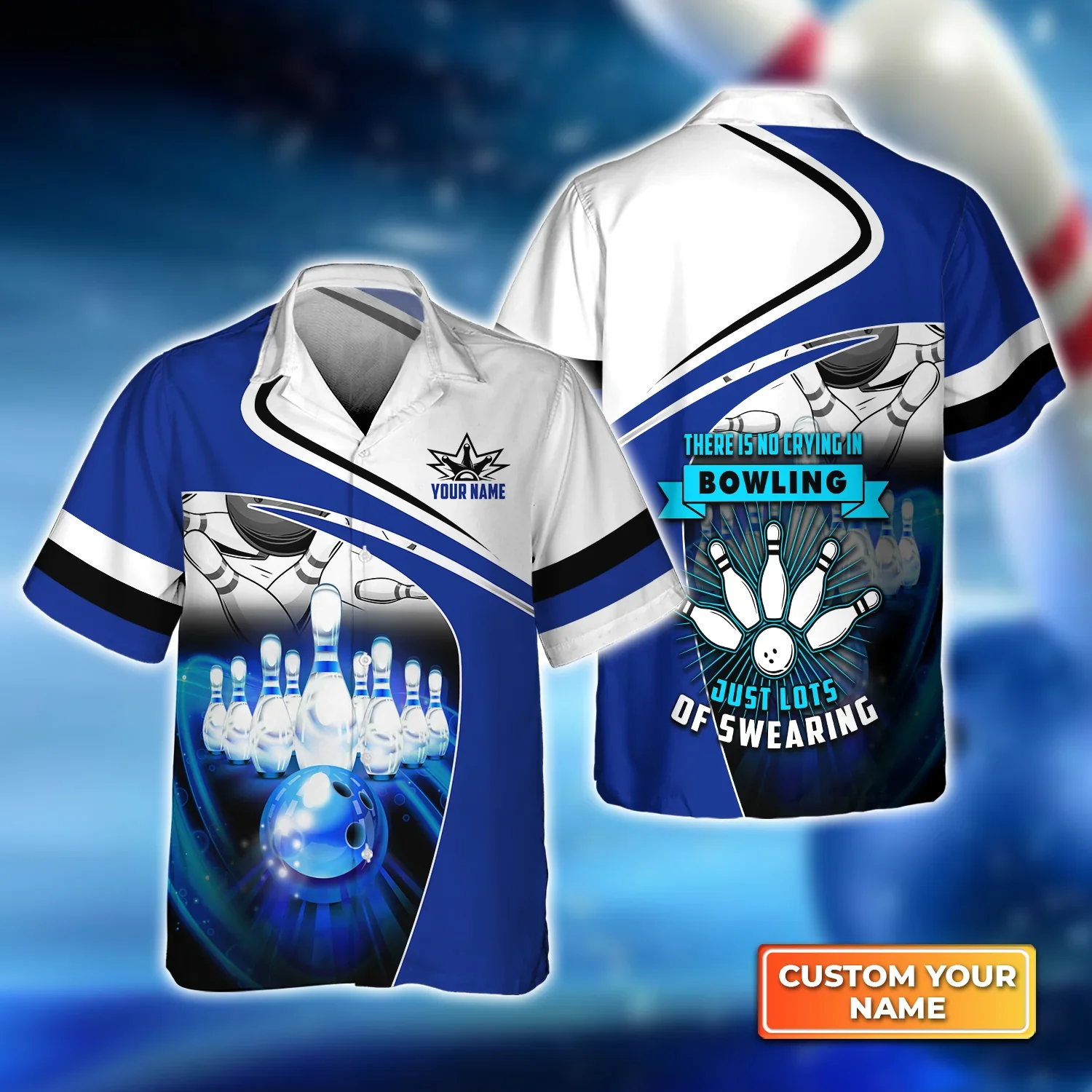Blue Bowl, There Is No Crying In Bowling Just Lots Of Swearing Trendy Hawaiian Shirt, Bowling Trendy Hawaiian Shirt For Men, Women, Bowling Team
